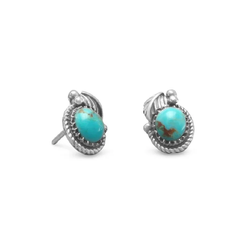 Clear stud earrings-Sterling Silver Floral Turquoise Stud Earrings