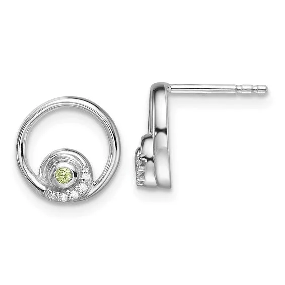 Broad hoop earrings-Sterling Silver White Ice Diamond and Peridot Earrings