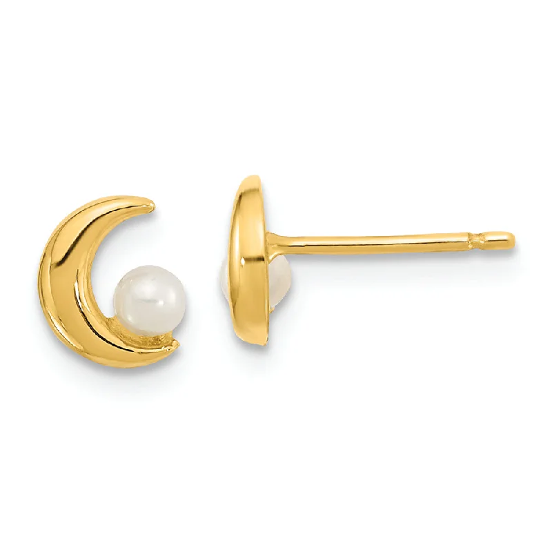 Wave shape earrings-14K Gold Half Moon 2.5-3mm Freshwater Cultured Pearl Post Earrings