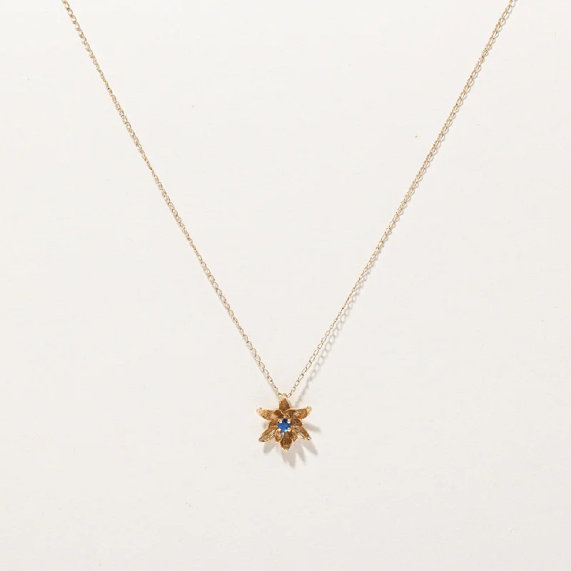 Cloud glass necklaces-Synthetic Sapphire Flower Charm Necklace | 0.06ct | 16" |