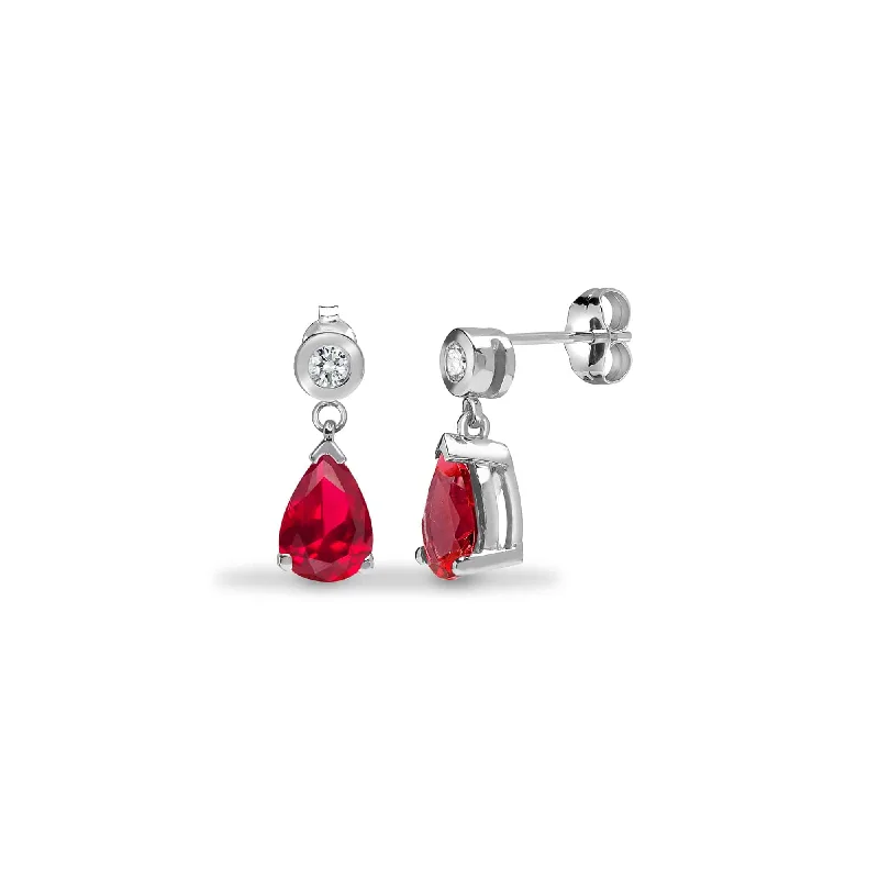 Clear pearl earrings-RUBY DROP EARRINGS IN 9K WHITE GOLD