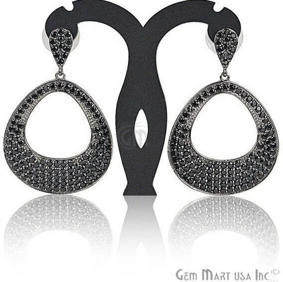 Wave dangle earrings-Black Plated Studded With Micro Pave Black Spinel 51x34mm Dangle Earring