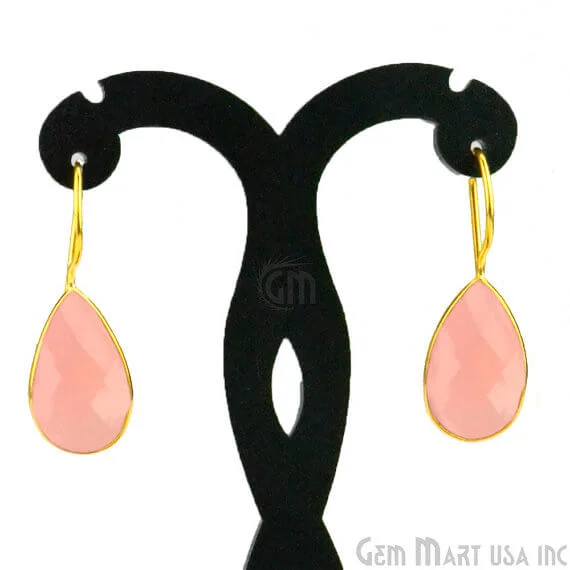 Antique bronze earrings-Rose Chalcedony 13x37mm Gold Plated Gemstone Dangle Earrings