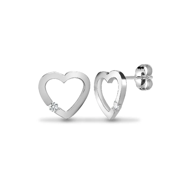 Tiny star earrings-DIAMOND HEART-SHAPED STUD EARRINGS IN 9K WHITE GOLD