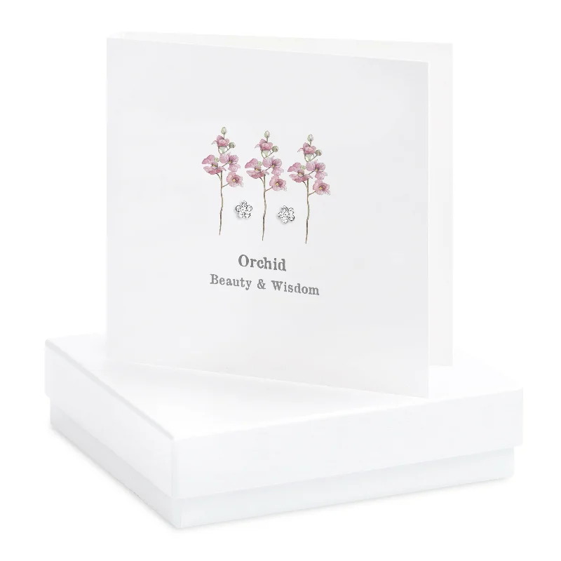 Boxed Orchid Card with Sterling Silver Flower Stud Earrings - Elegant Jewelry Card