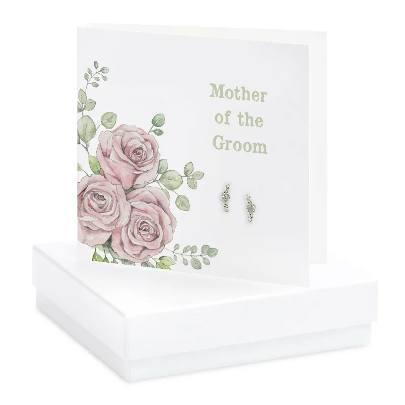 Mother of the Groom Sterling Silver Stud Earrings - Boxed Rose Designed Card