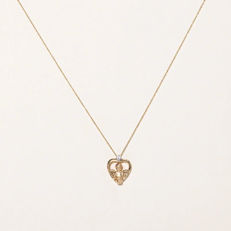 Petal motif necklaces-Diamond Angel Heart Necklace | 0.05ct | 18" |