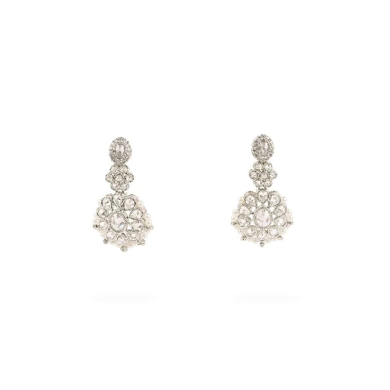 Swirl design earrings-Zoha Bead Edge Earrings in Rhodium