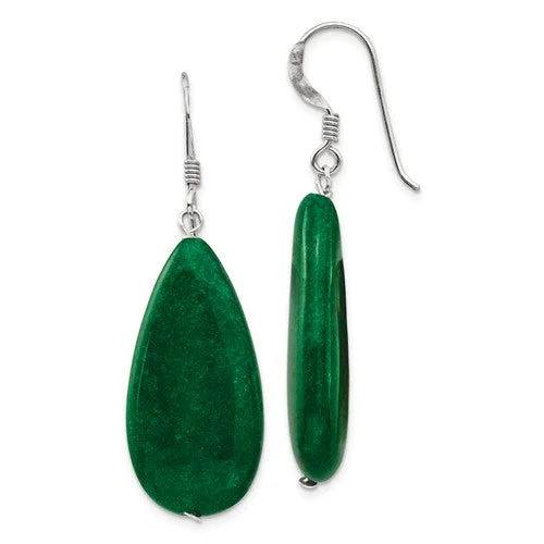 Clear pearl earrings-Sterling Silver Dark Green Jade Dangle Earrings