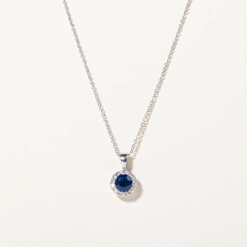 Silk cord necklaces-Sapphire & Diamond Pendant Necklace | 0.35ct, 0.025ctw | 18" |