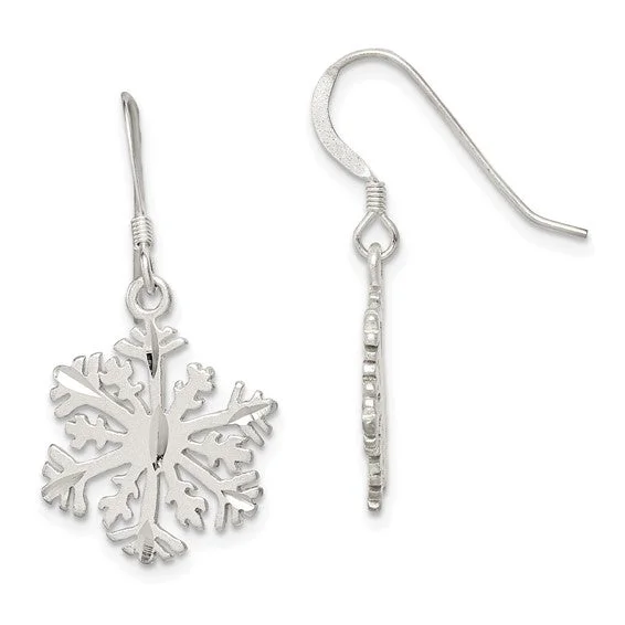 Victorian style earrings-Sterling Silver Satin Finish Dangle Snowflake Earrings