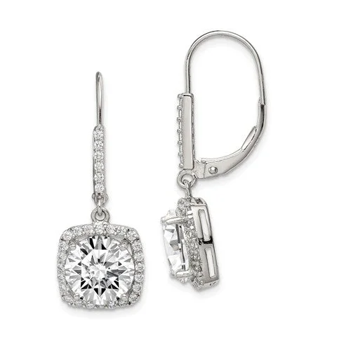 Pure star earrings-Sterling Silver CZ Cushion Shape Halo Leverback Earrings