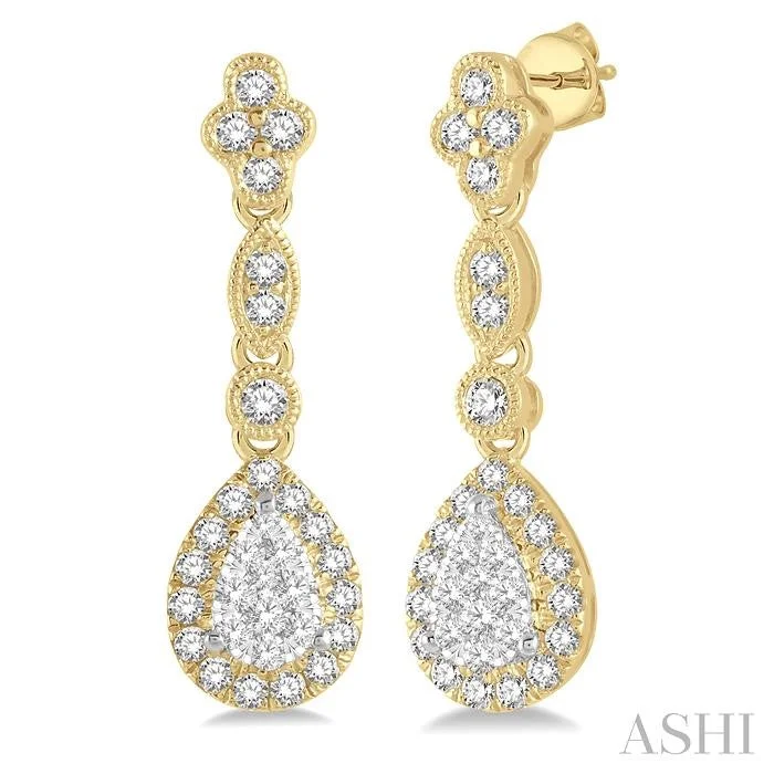 Plain cross earrings-PEAR SHAPE HALO LOVEBRIGHT DIAMOND EARRINGS