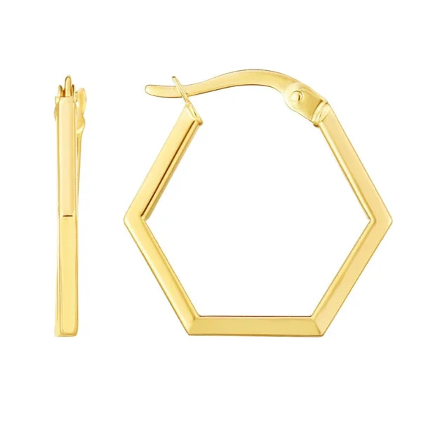 Thin pearl earrings-14k Gold Hexagon Hoop Earrings