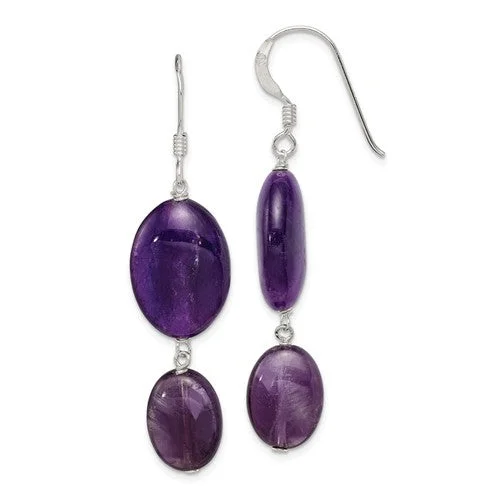 Garnet stud earrings-Sterling Silver Amethyst And Dark Purple Jade Earrings