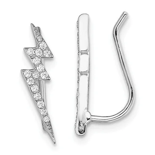 Soft threader earrings-Sterling Silver CZ Lightning Bolt Ear Climber Earrings