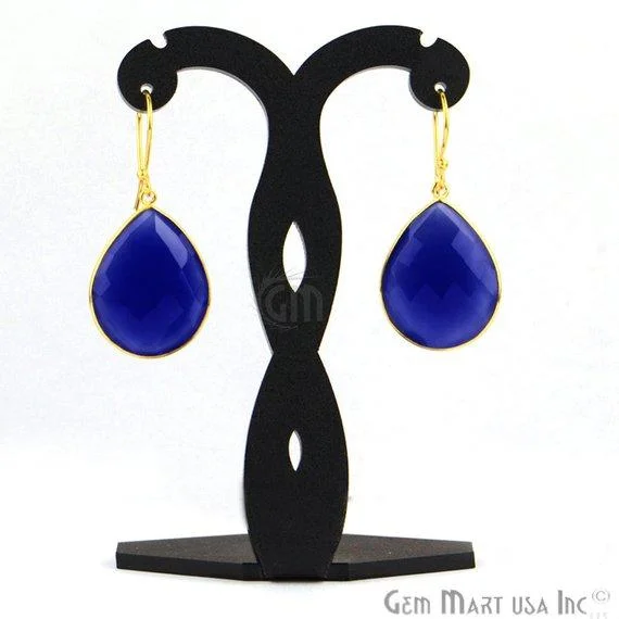 Wide hoop earrings-Pear Shape 44x21mm Gold Plated Gemstone Hook Earrings (Pick your Gemstone) (90056-1)