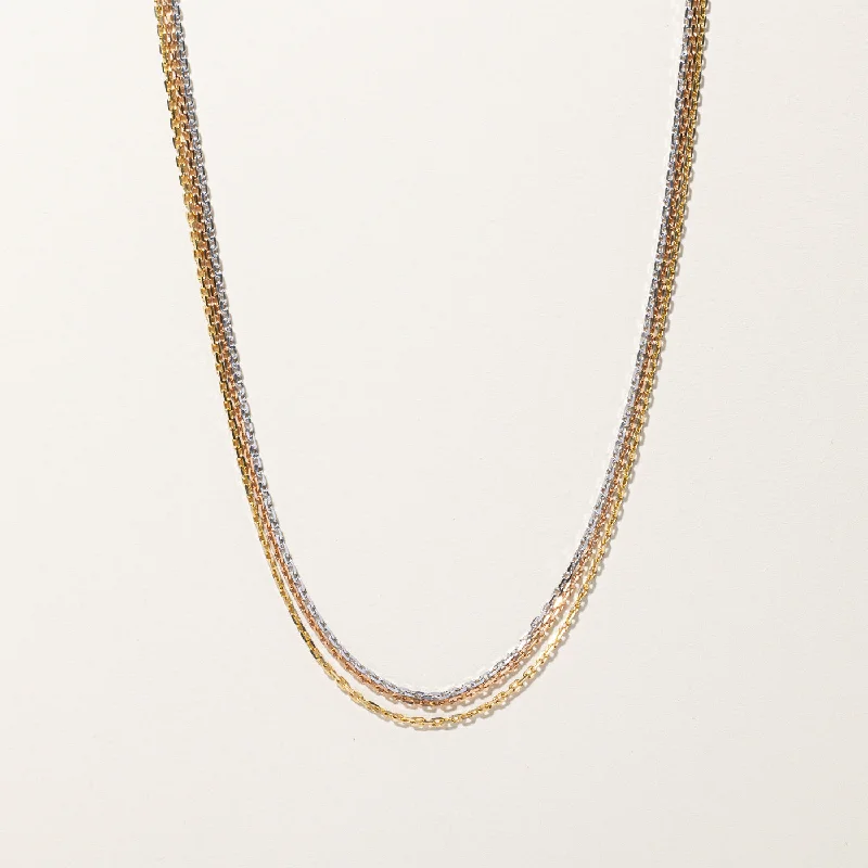 Gem weave necklaces-Tri Tone Gold Multi Layer Chain Necklace | 22"|