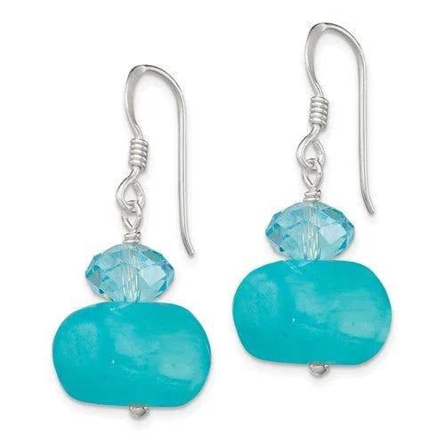 Wave dangle earrings-Sterling Silver Aquamarine Colored Crystal and Blue Jade Earrings