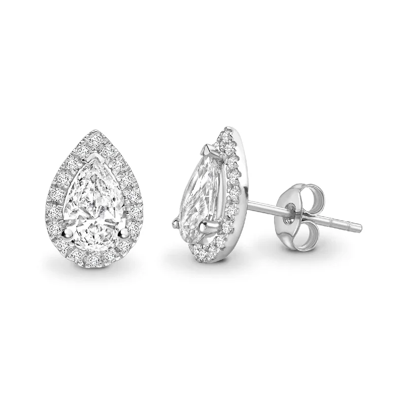 Wrapped thread earrings-PEAR DIAMOND HALO STUD EARRINGS