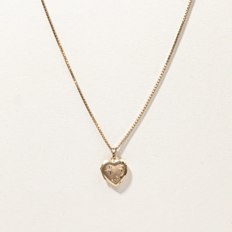 Onyx healing necklaces-Diamond Heart Locket Necklace | 0.01ct | 22"|