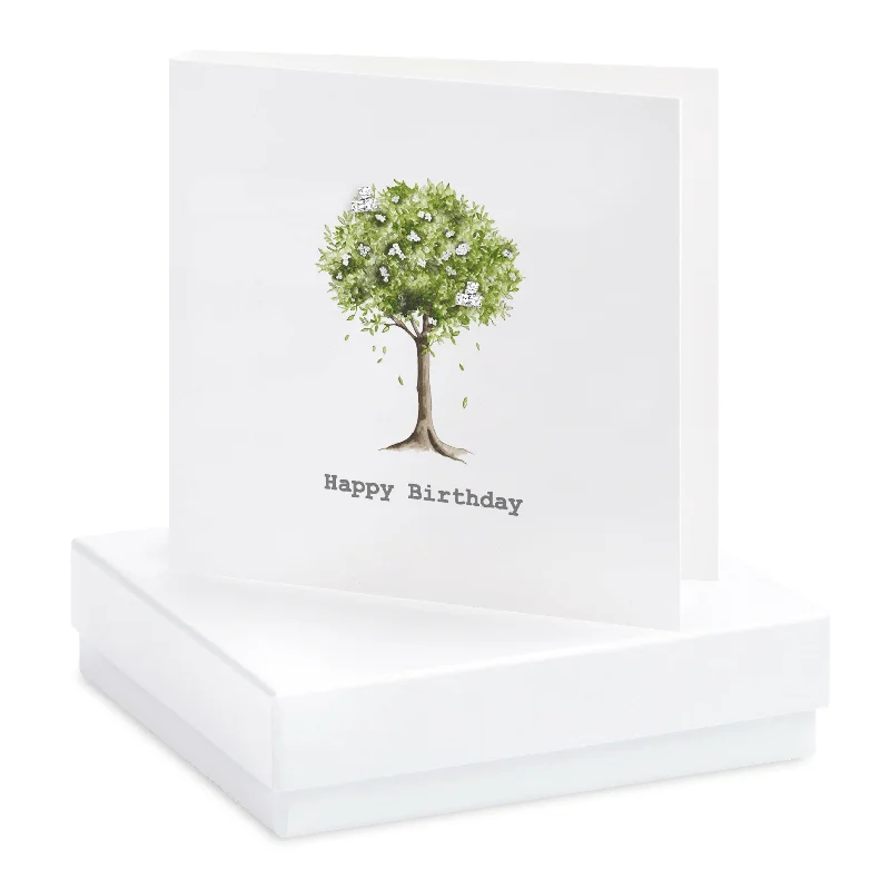 Sterling Silver Birthday Tree Stud Earrings with Boxed Card - Perfect Gift for Her