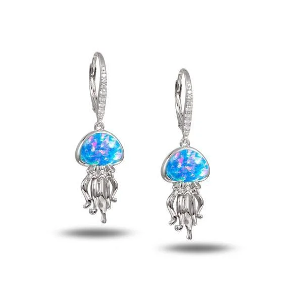 Bold bar earrings-Opal Button Jellyfish Leverback Earrings by Alamea