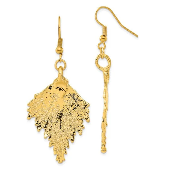 Twisted cord earrings-24k Gold Dipped Birch Leaf Gold-tone Dangle Earrings