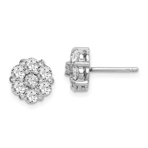 Fine triangle earrings-Sterling Silver CZ Cluster Flower 9mm Post Stud Earrings