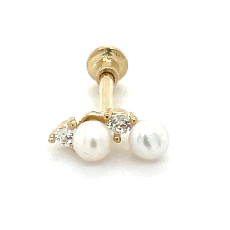 Tiny heart earrings-9ct Yellow Gold Pearl And Cz Single Flatback Earring