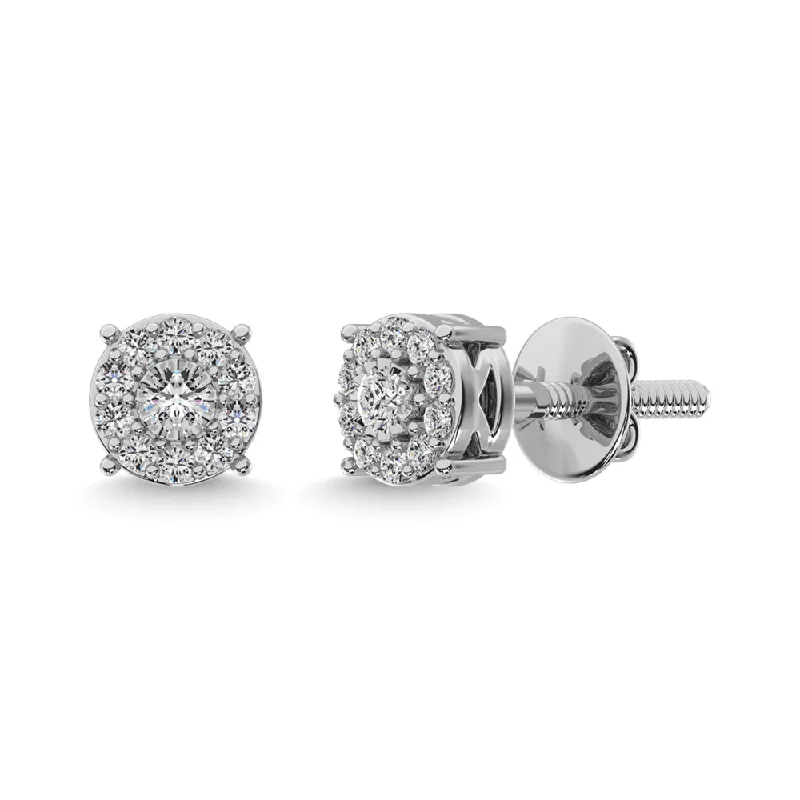 Reed style earrings-Sterling Silver Diamond 1/20 CTW Halo Earrings