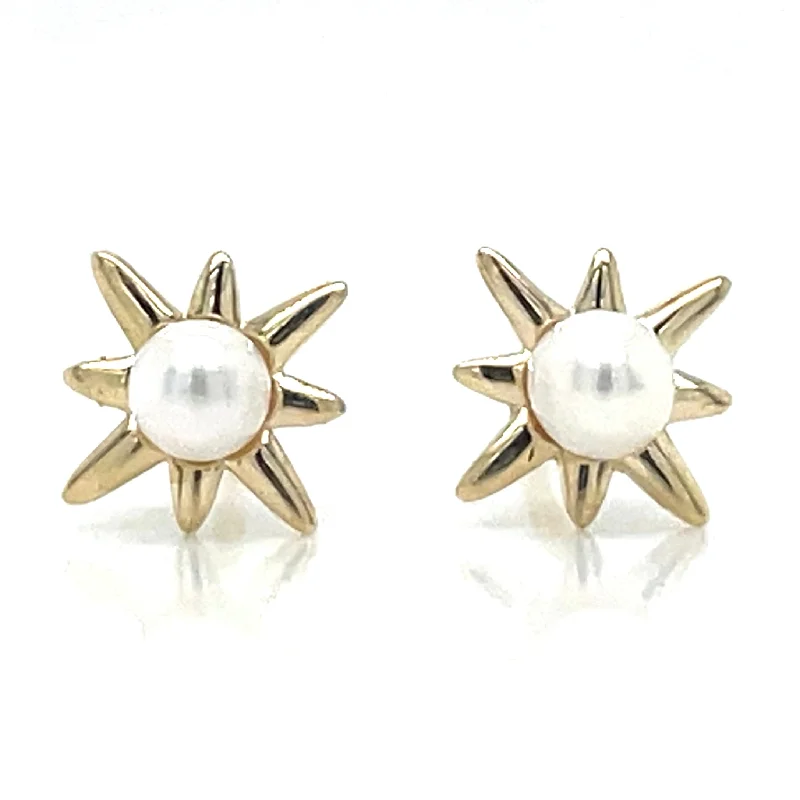 Topaz stud earrings-9ct Yellow Gold Star Earring With Pearl