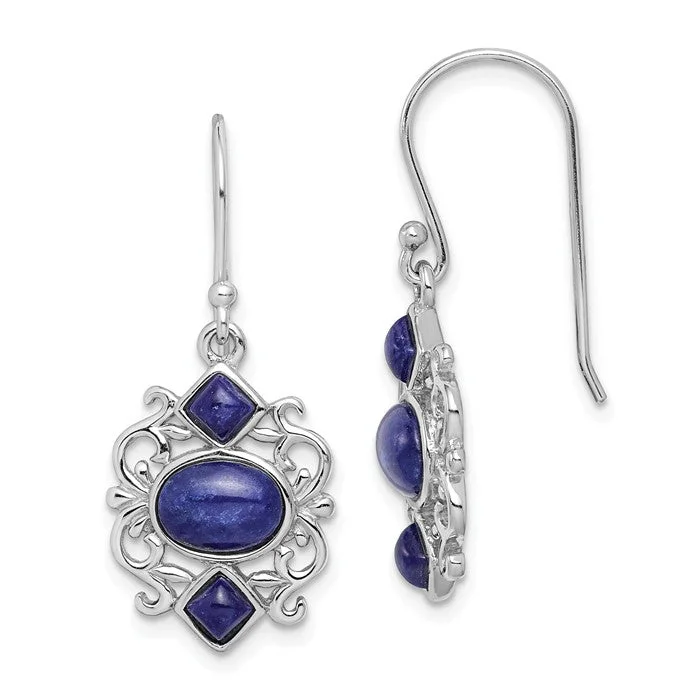 Gem weave earrings-Sterling Silver Lapis Lazuli Shepherd Hook Dangle Earrings