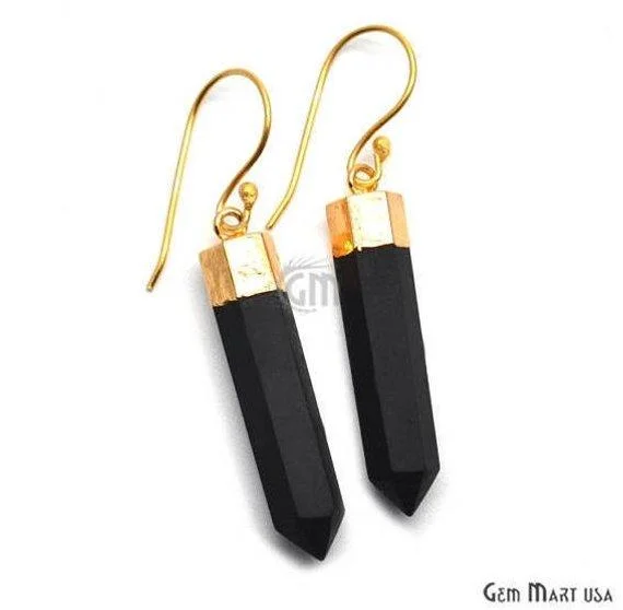 Warm clay earrings-Pencil Shape 39x7mm Gold Plated Jasper Gemstone Hook Earrings (Pick your Gemstone) (90161-1)