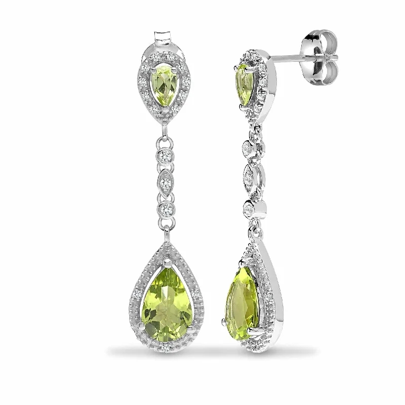 Pink gold earrings-PERIDOT DROP EARRINGS IN 9K WHITE GOLD