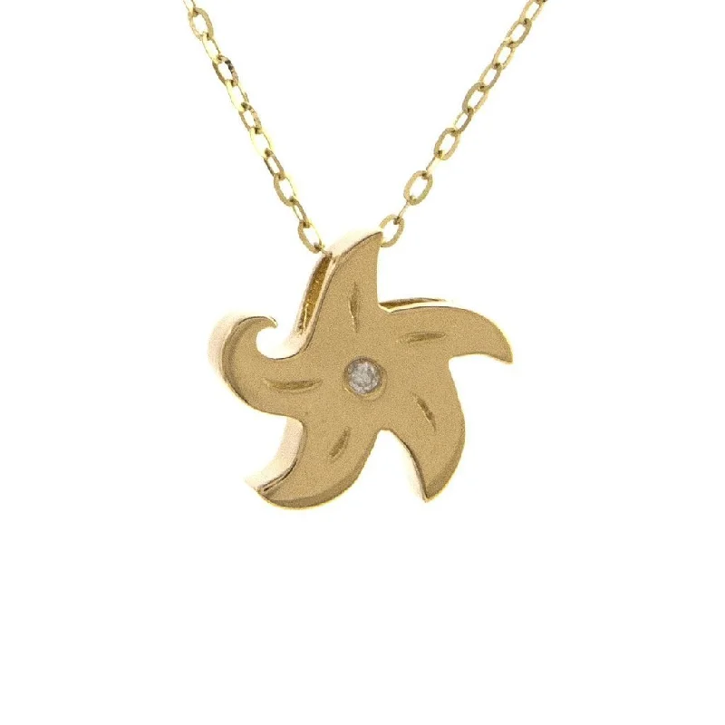 High gloss necklaces-14K Yellow Gold Starfish Round Bezel Diamond Necklace