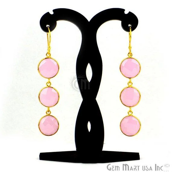 Smooth design earrings-Gold Plated Round 12x66mm Gemstone Long Hook Earring Choose Your Gemstone (90064-1)