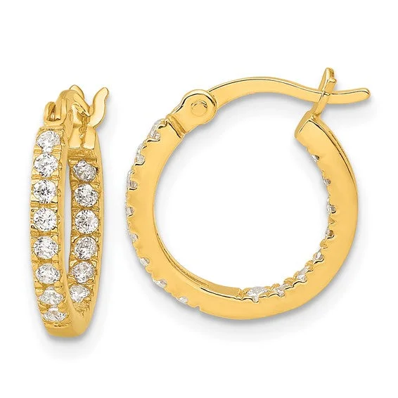 Wide ring earrings-Sterling Silver Gold Plated Inside and Out CZ Round Hoop Earrings