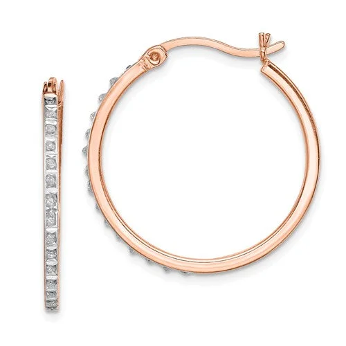 Pure crystal earrings-Sterling Silver Rose Gold Plated Diamond Mystique Round Hoop Earrings