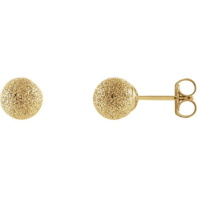 Lily motif earrings-14k Yellow Gold 6mm Round Stardust Ball Earrings