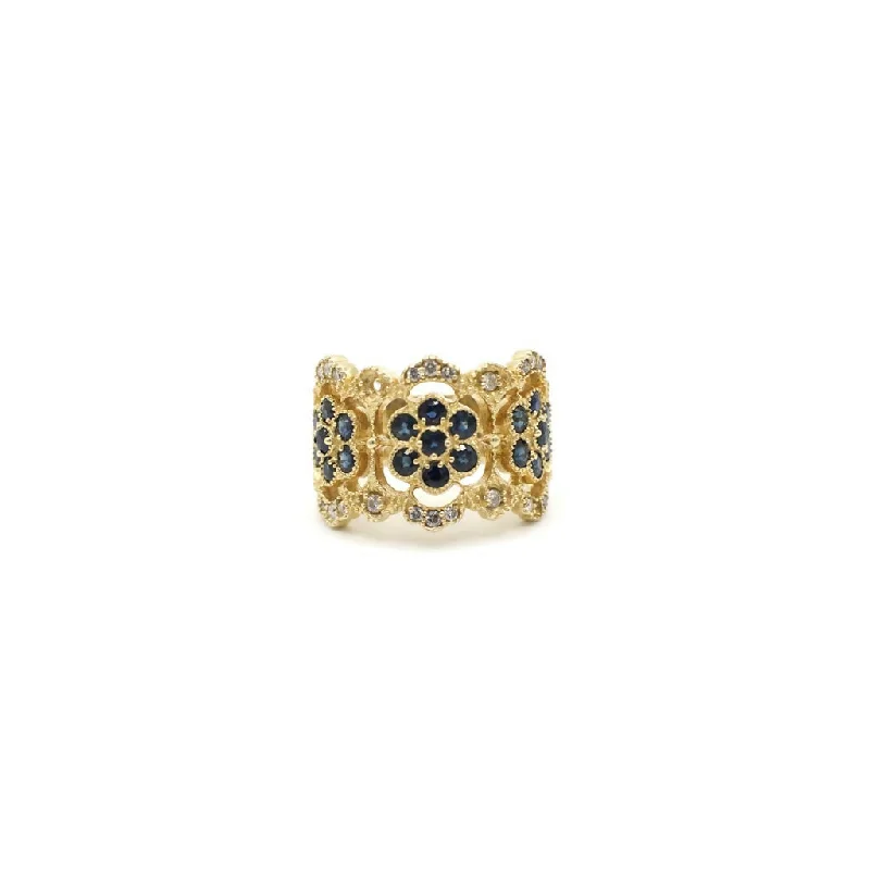 Vintage EFFY Genuine Diamond And Sapphire Ring In 14K Yellow Gold