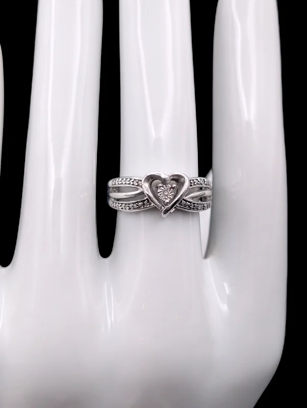 Vintage Infinity Sweetheart Genuine Diamond Heart Sterling Silver Engagement Promise Ring