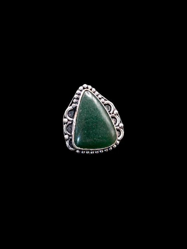 Vintage Soft Triangle Aventurine Green 925 Silver Ring