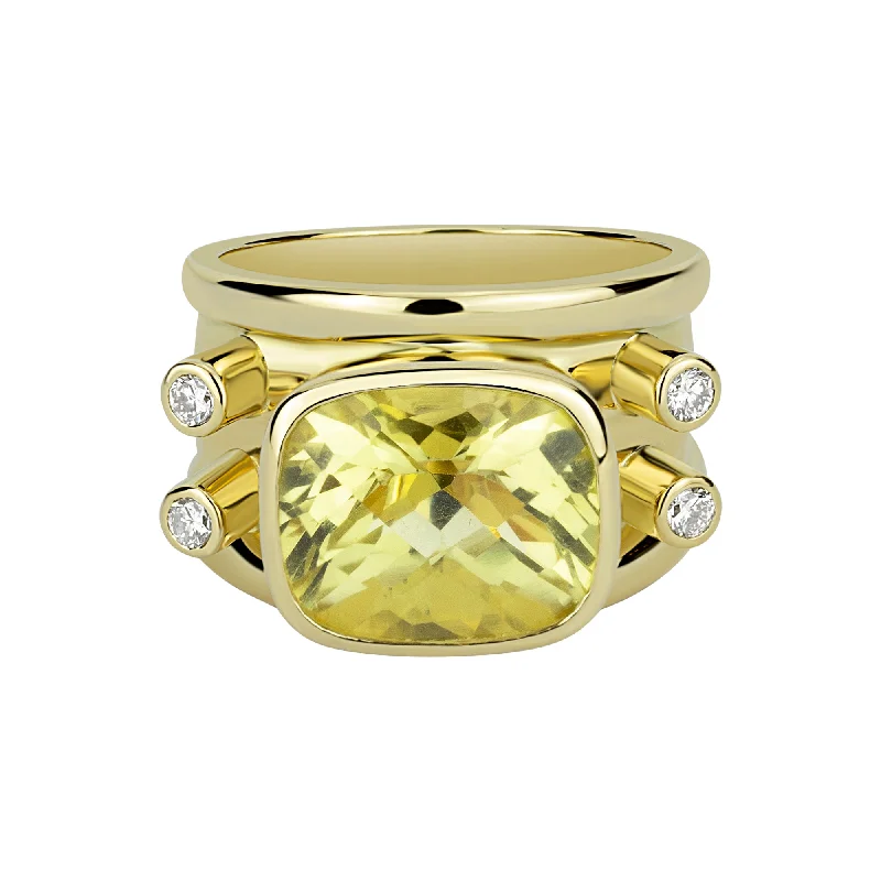 Ring - Lemon Quartz & Diamond