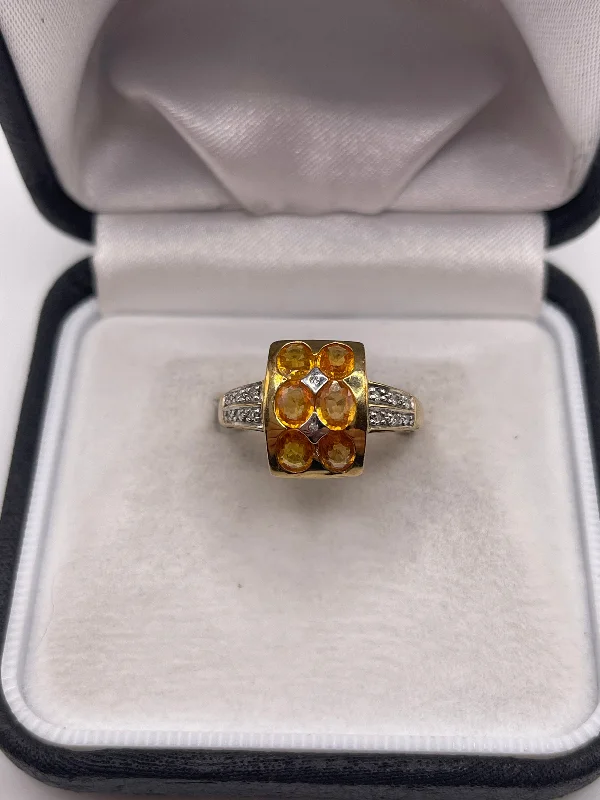 9ct gold orange sapphire and diamond ring