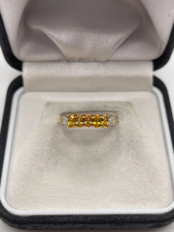 9ct gold orange sapphire and diamond ring