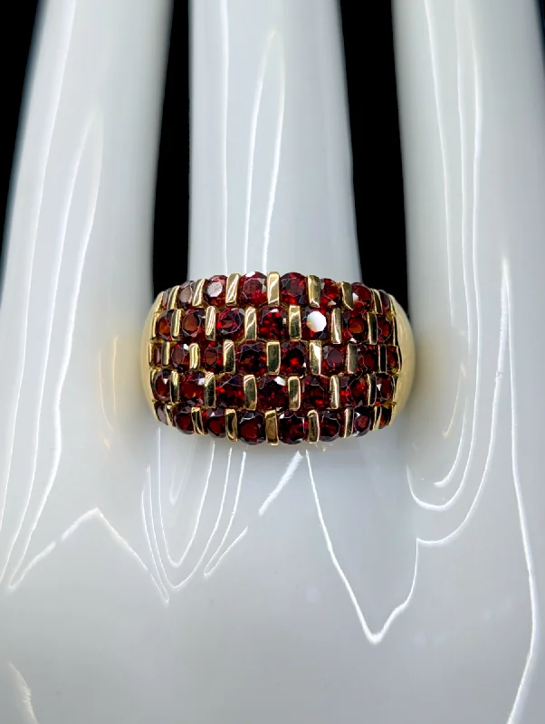 Vintage Large Genuine Red Garnet 14k Yellow Gold Vermeil Statement 925 Ring