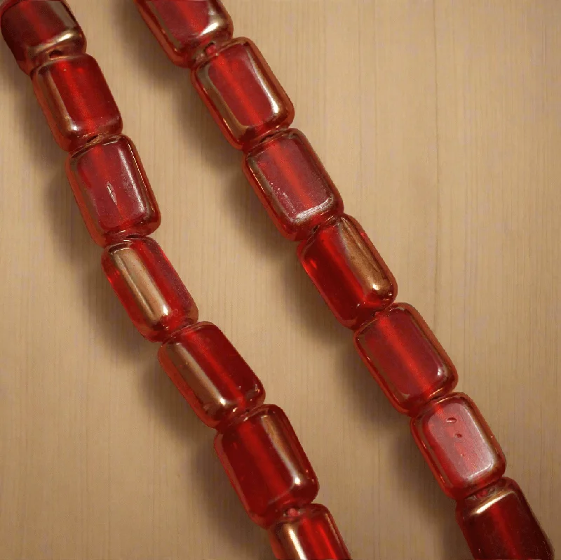 1 String 12X9mm Window Metallic Lining Flat Rectangle Beads Red