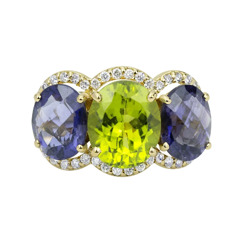 Ring - Peridot, Iolite And Diamond (2322C)