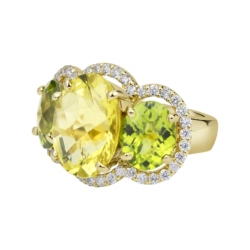 Ring - Lemon Quartz, Peridot And Diamond (2322B)